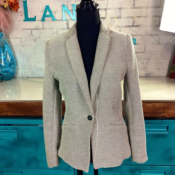 H&M Jackets & Blazers - H&M Black and White Tweed Slim Fit Blazer Single Breast Women’s Fitted Blazer, 8